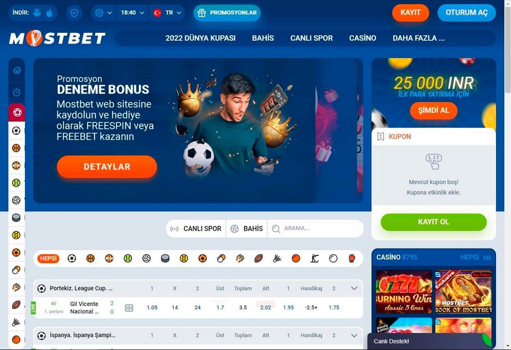Mostbet - Betting market variety